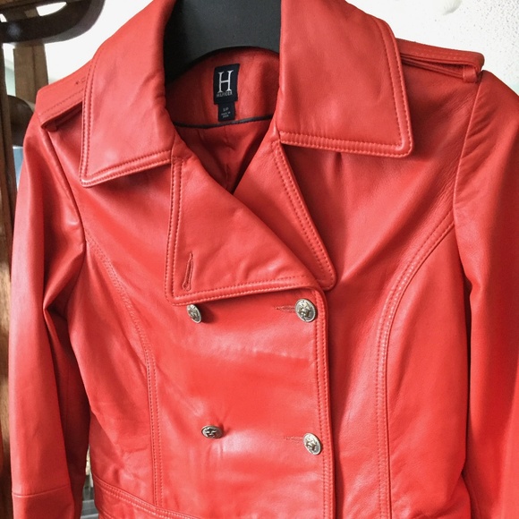 Tommy Hilfiger tangerine leather biker jacket, sz. small, EUC, no flaws. - Picture 1 of 4